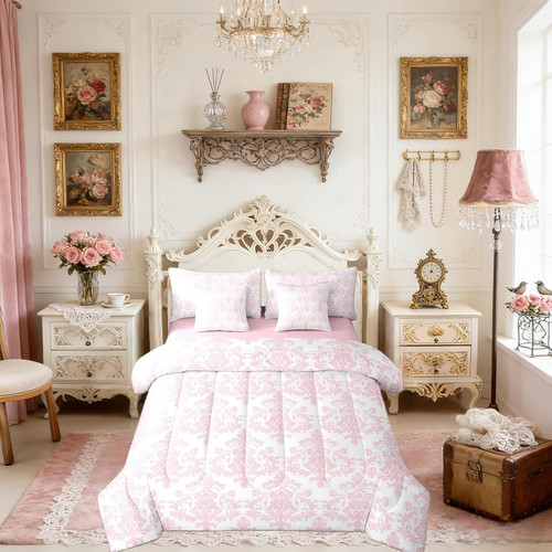 Pink white damask - pink, 7